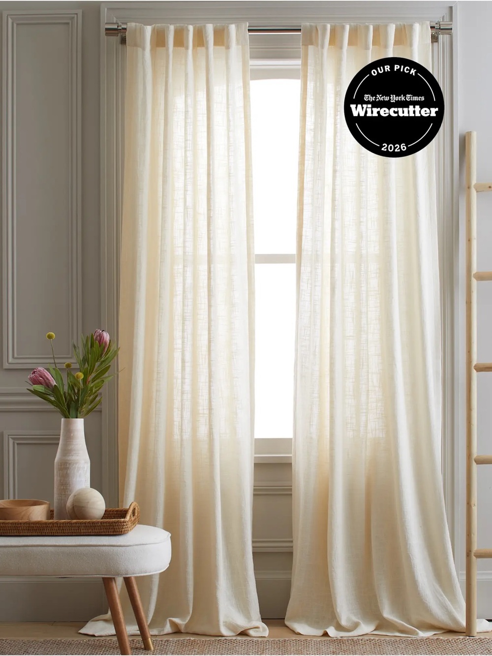NWOT QUINCE Set Of 2 48x84 Cotton Sheer Curtains Ivory 9950
